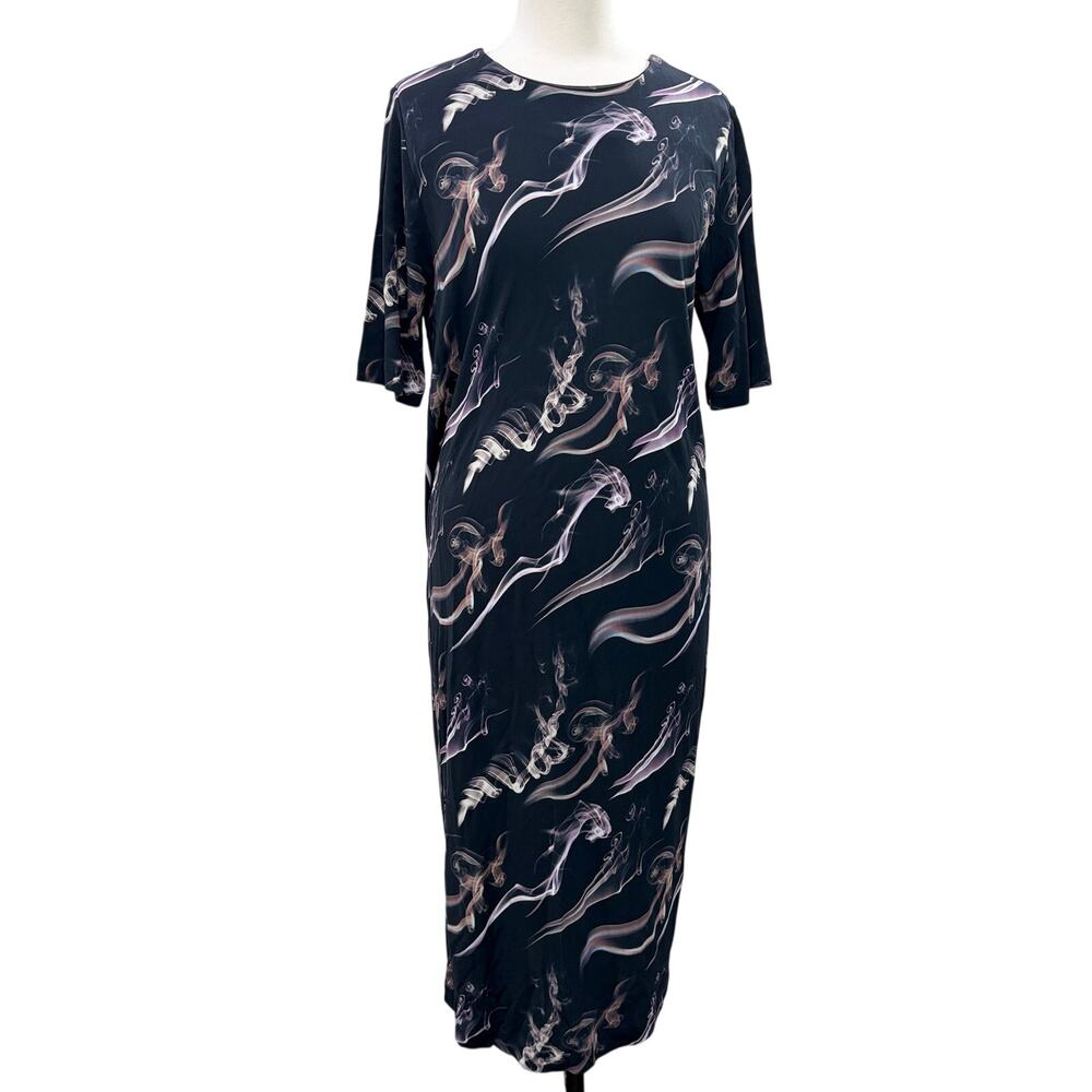 & Other Stories US Size 4 Dress Fume Smoke Print Midi Keyhole Back Avant Garde